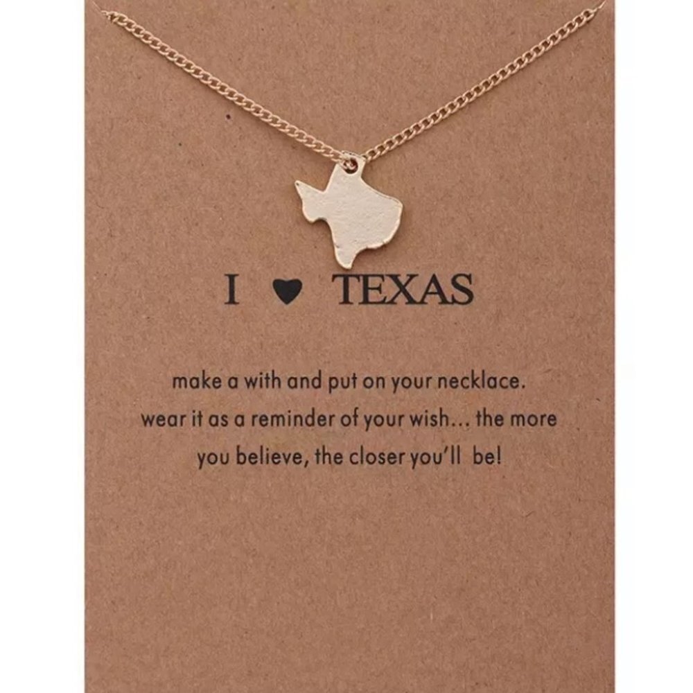 NEW I Love Texas Necklace Gold Pendant Womens Jewelry